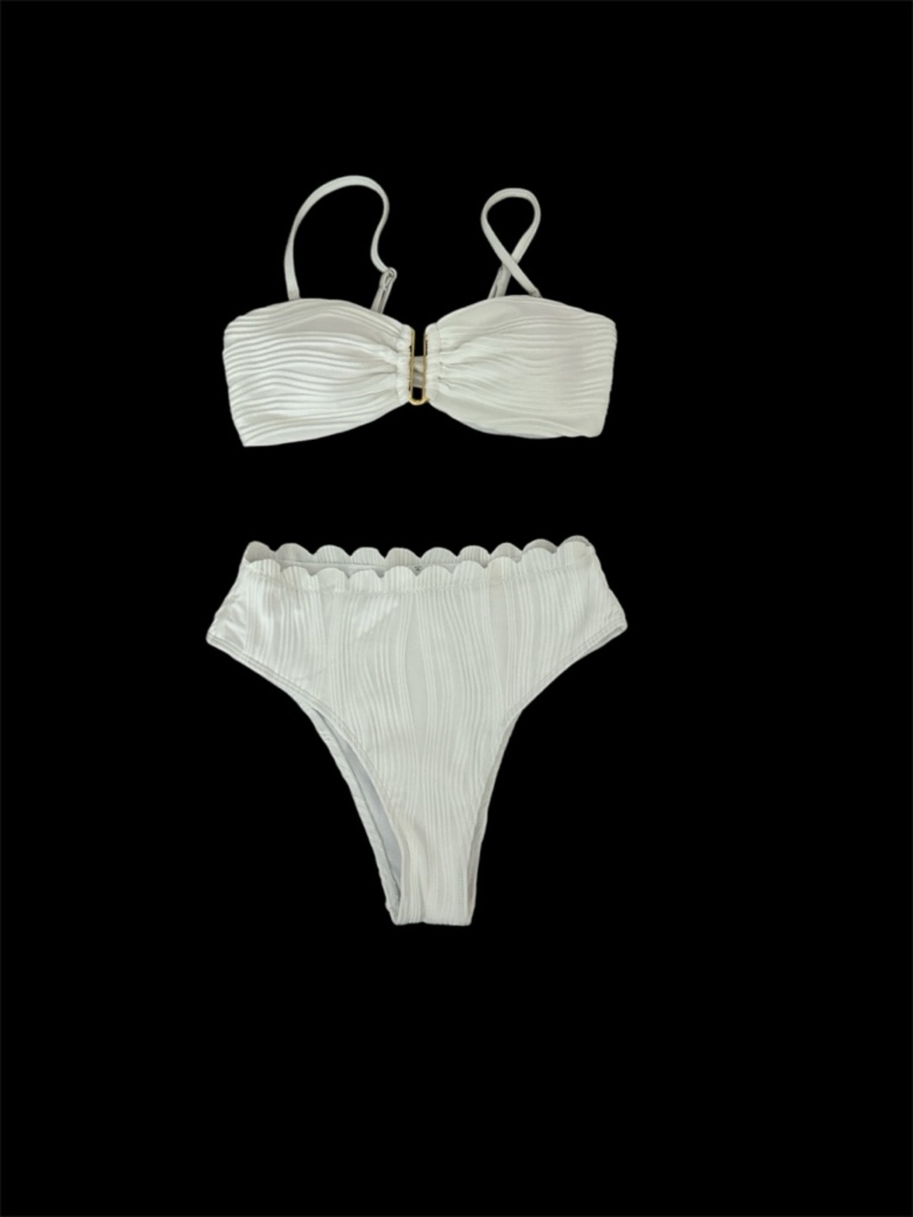 White Scalloped High-Waist Bikini Set